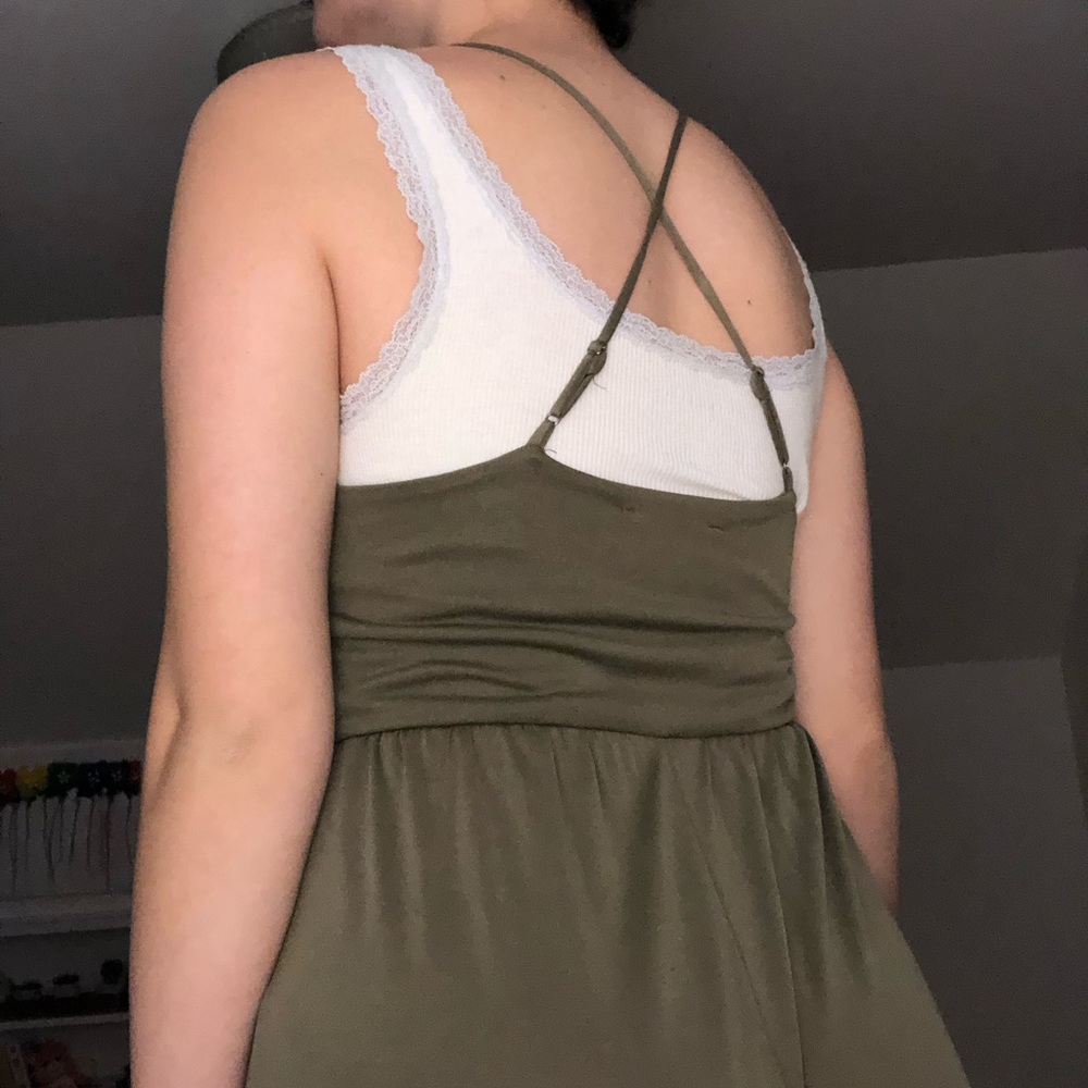 Wide leg olive green jumpsuit